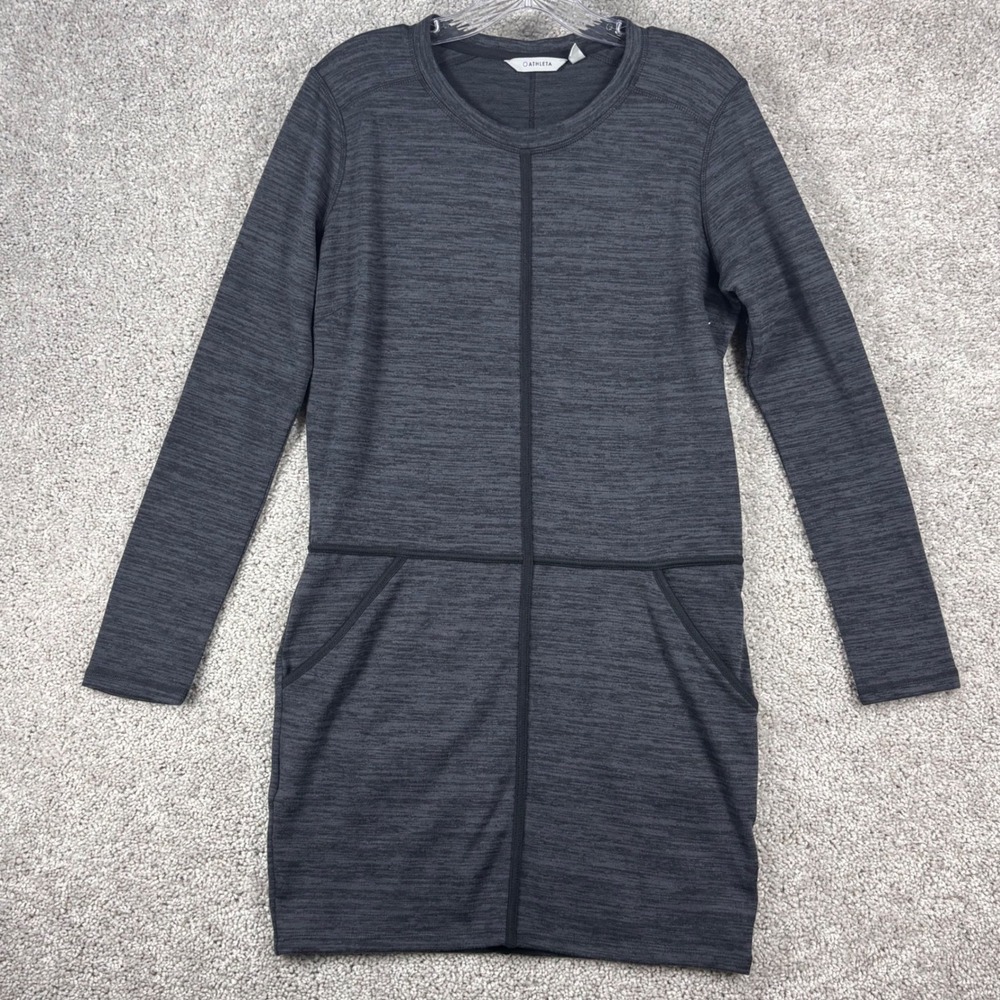 Athleta Women Gray Heather Long Sleeve Pocket Mini Dress 243072 Size S